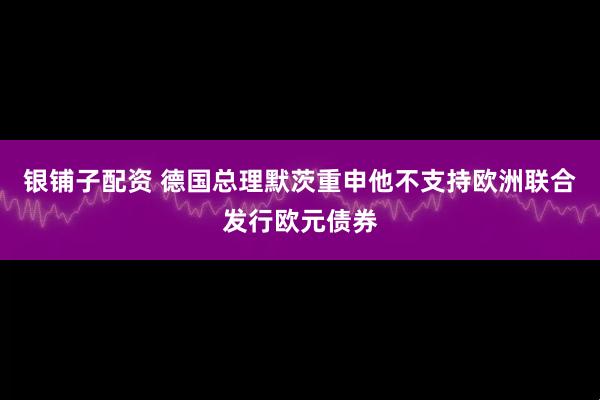 银铺子配资 德国总理默茨重申他不支持欧洲联合发行欧元债券